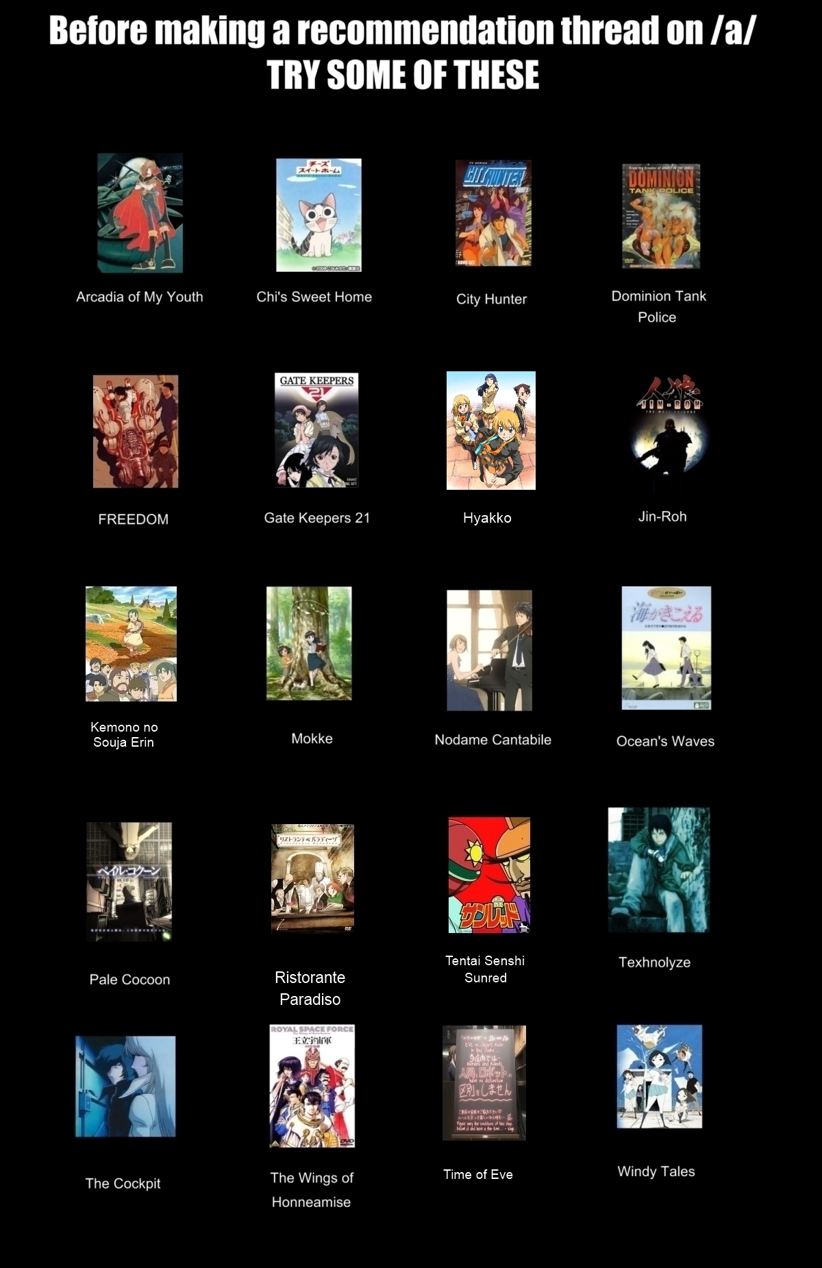 Before you ask /a/ try these — Anime recommendations